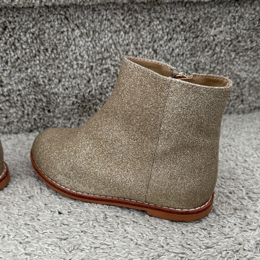 Janie & Jack Girls' Gold Glitter Ankle Boots with Side Zip - Picture 4 of 9